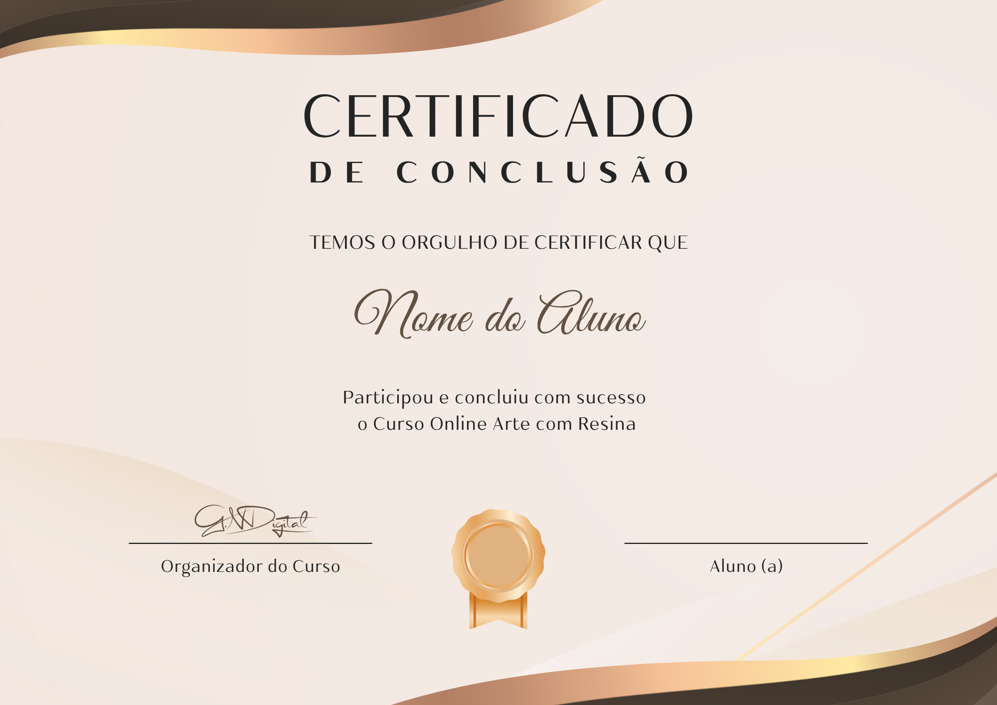 Modelo do certificado de conclusão do curso Arte com Resina